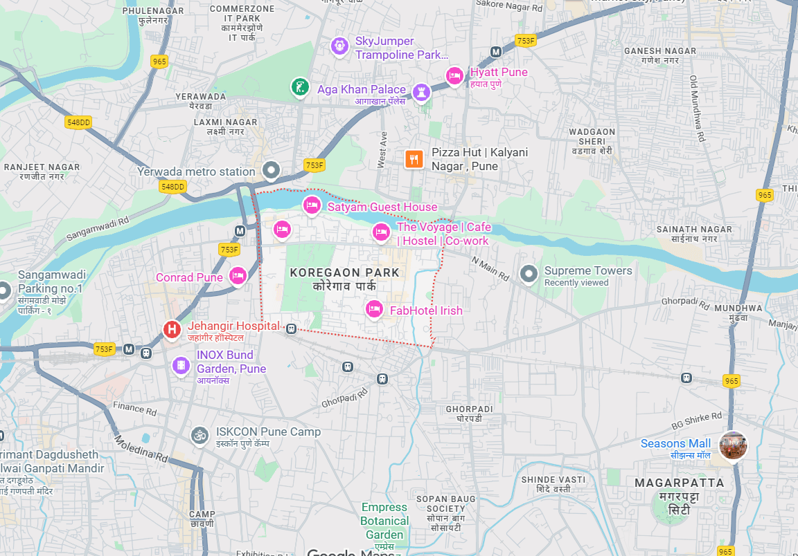Map showing the location of Supreme Towers in Koregaon Park, Pune.